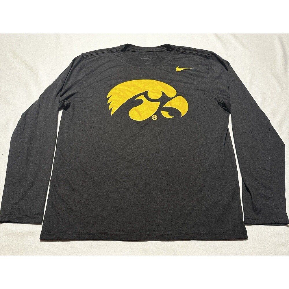 Iowa Hawkeyes Nike Long Sleeve Dri Fit Shirt Mens Size Large Black NCAA *READ**